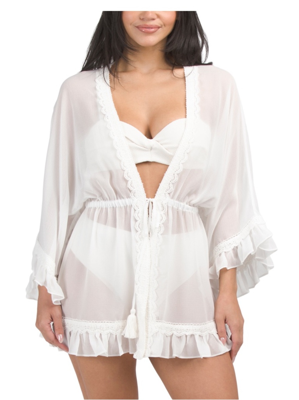 NWT 🐚 RAMY BROOK
Cambelle Swim  White Lace-Trim Kimono Cover-Up